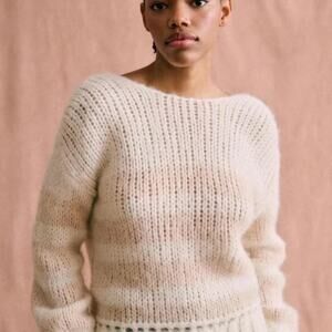 Sezane Alpaca/ Wool blend Chunky knit reversible cream stripe sweater S